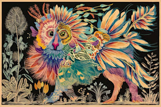 draw animal or botanical linocut illustration