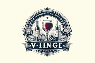 do awesome vintage glass red wine logo for your business