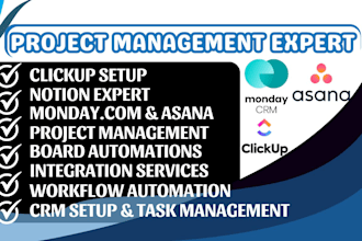 set up, automate, and manage your clickup, monday crm, and asana workflows