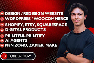 redesign woocommerce shopify etsy printful printify wordpress elementor website