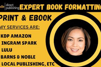 do book formatting, kindle ebook formatting and paperback formatting for KDP