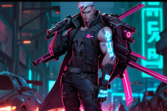 custom digital art cyborg, cyberpunk, and fantasy characters