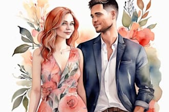 create a couple portrait watercolor painting