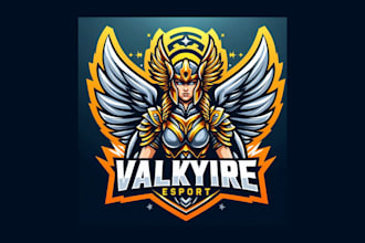 design a unique woman wing angel valkyrie mascot logo