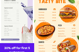 create a modern looking cafe, restaurant, club menu in 12 hours