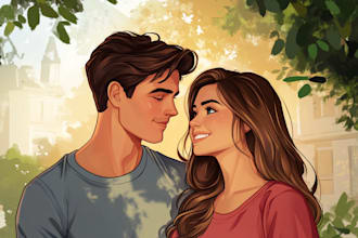 draw your cute lovely disney couple portrait