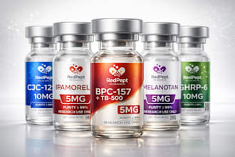 design premium peptide vial label with realistic 3d mockup