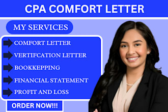 provide US CPA comfort letter, CPA income verification, self employment letter