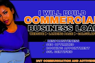 commercial business loan website landing page, calculator, business loan website