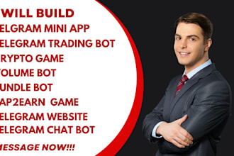 develop exceptional telegram mini app trading volume bot, crypto game, tap2earn