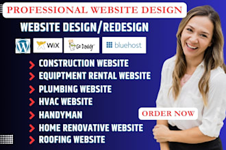 design construction, plumbing, roofing, handyman website on blueshot wix godaddy