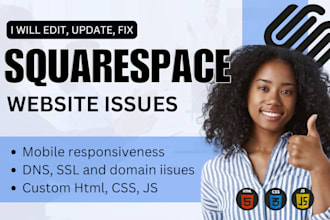 fix squarespace responsiveness issues with html, CSS, js fix SSL, dns amp issues