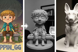 convert 2d image to 3d character model toys miniature mascot for 3d printing