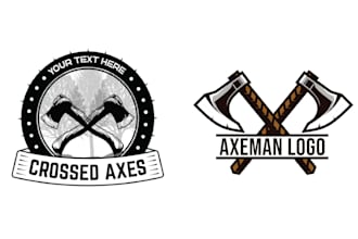 create hand drawn woodworks axes logo