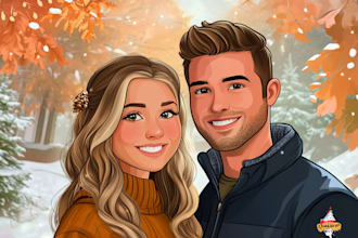 draw you cute lovely disney couple portrait