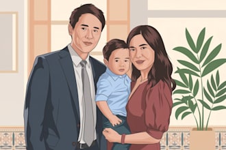 draw a vector art family portrait