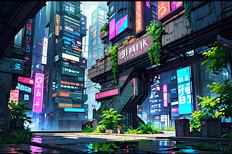 create cyberpunk city any style for any project
