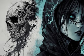 create dark art illustrations in anime or manga style for t shirts, covers etc