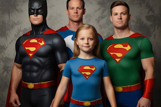 design a family superhero portraits for you