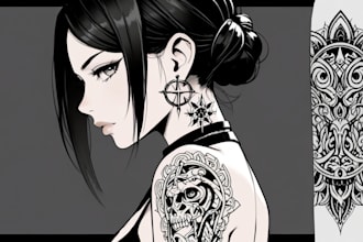 professional tattoo design black and white or color