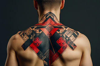 microrealistic linework and geometric style tattoo design