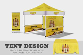 design canopy tent, roll up banner, table cover, trade show event