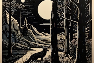 draw illustrations using linocut technique
