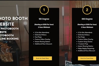 design photobooth website, photo booth website, photo booth with online booking