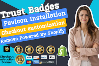 add trust badge, install favicon, and remove powered by shopify