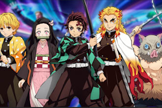 draw you or your oc in demon slayer kimetsu no yaiba style anime, naruto