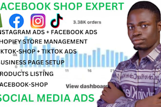 setup facebook shop instagram shop tiktok shop  and complete shopify marketing