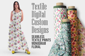 design custom seamless textile patterns, monogram, floral prints