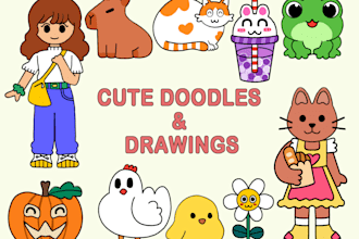 draw cute kawaii characters, doodles, illustrations and cartoons