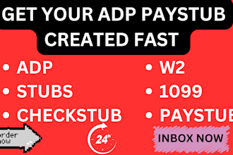 create your adp paystub, check stub, pay stubs, w2, 1099