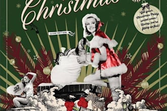 do vintage style christmas,new year 3d logo poster for events,xmas greeting card
