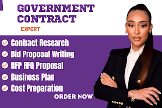write bid proposal, rfp, rfq, rfi and secure government contract, grant research