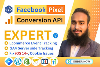 setup meta pixel facebook conversion API, ga4 ecommerce server side tracking GTM