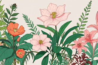 draw botanical illustrations of flowers, plants, fruits