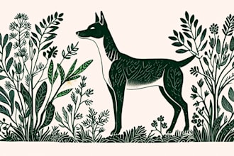 illustrate botanical and animal linocut illustration