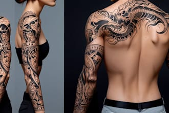 create custom realistic tattoo design, tattoo sleeve
