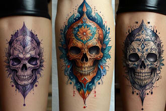 create your watercolor custom tattoo design and illustration