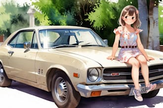 do a car watercolor portrait from your photo