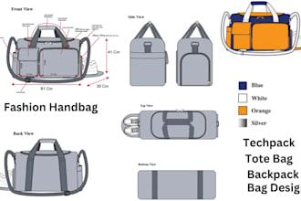 create bag design, backpack, handbag, wallet, tote bag and tech pack