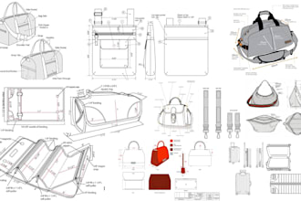 design full tech pack for bag concept backpack, handbag, purse, wallet, suitcase