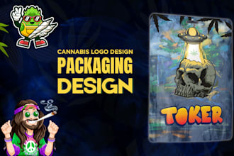 design cannabis and marijuana logo with custom weed pouch packaging design