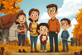 cartoon style family portrait