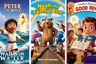 design christians children story book illustration, themed bible illustration