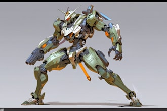 draw gundam, transformers, mecha robot in anime manga style