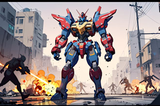draw detail mecha robot character concept for you