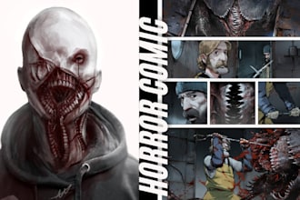 do vintage horror comic character, creepy illustration, gore comic